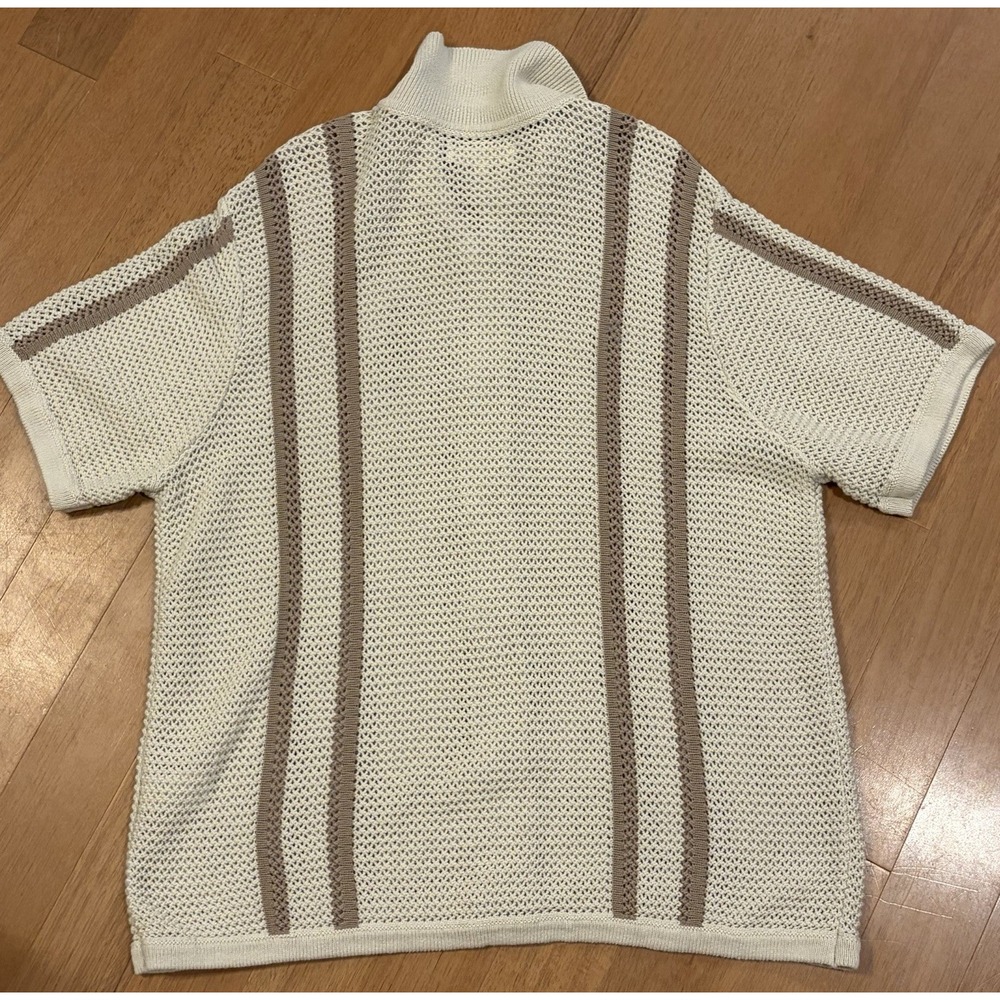 Lucky Brand Striped Crochet Cardigan Sweater Collared Button Short Sleeve Beach - Picture 11 of 16